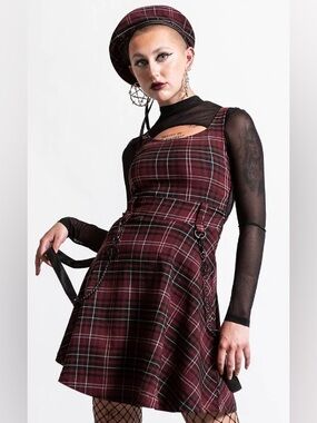 KILLSTAR CRASH SKATER DRESS IN BLOOD TARTAN Size M 🔥 LIKE NEW!